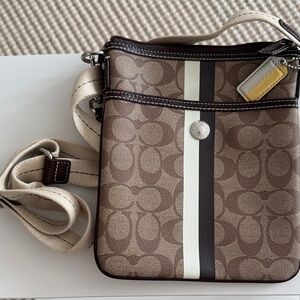 Coach Tan and White Signature Crossbody Bag